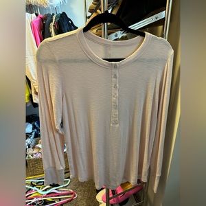 Aerie Waffle Knit Long Sleeve Henley. Light pink.